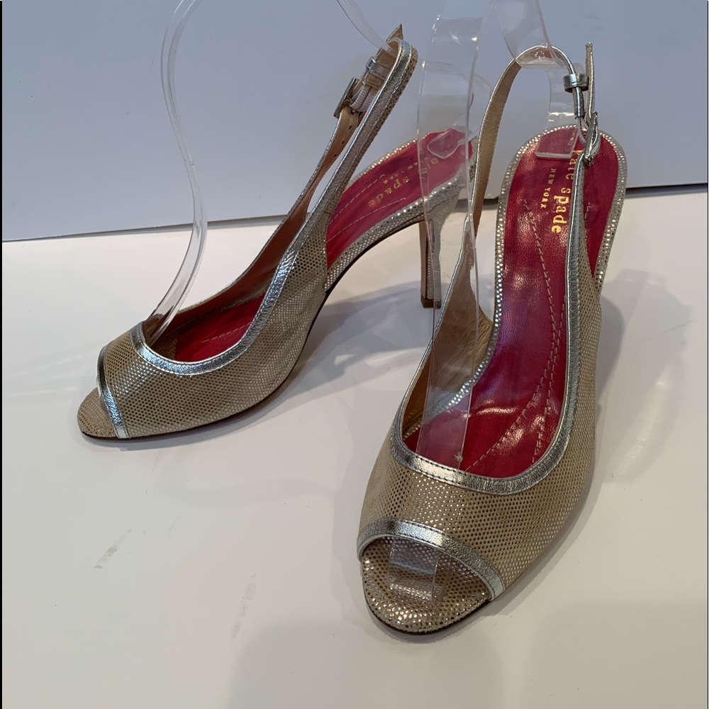 Shoes, Heels - Kate Spade NWOT shimmery gold/silver open toe